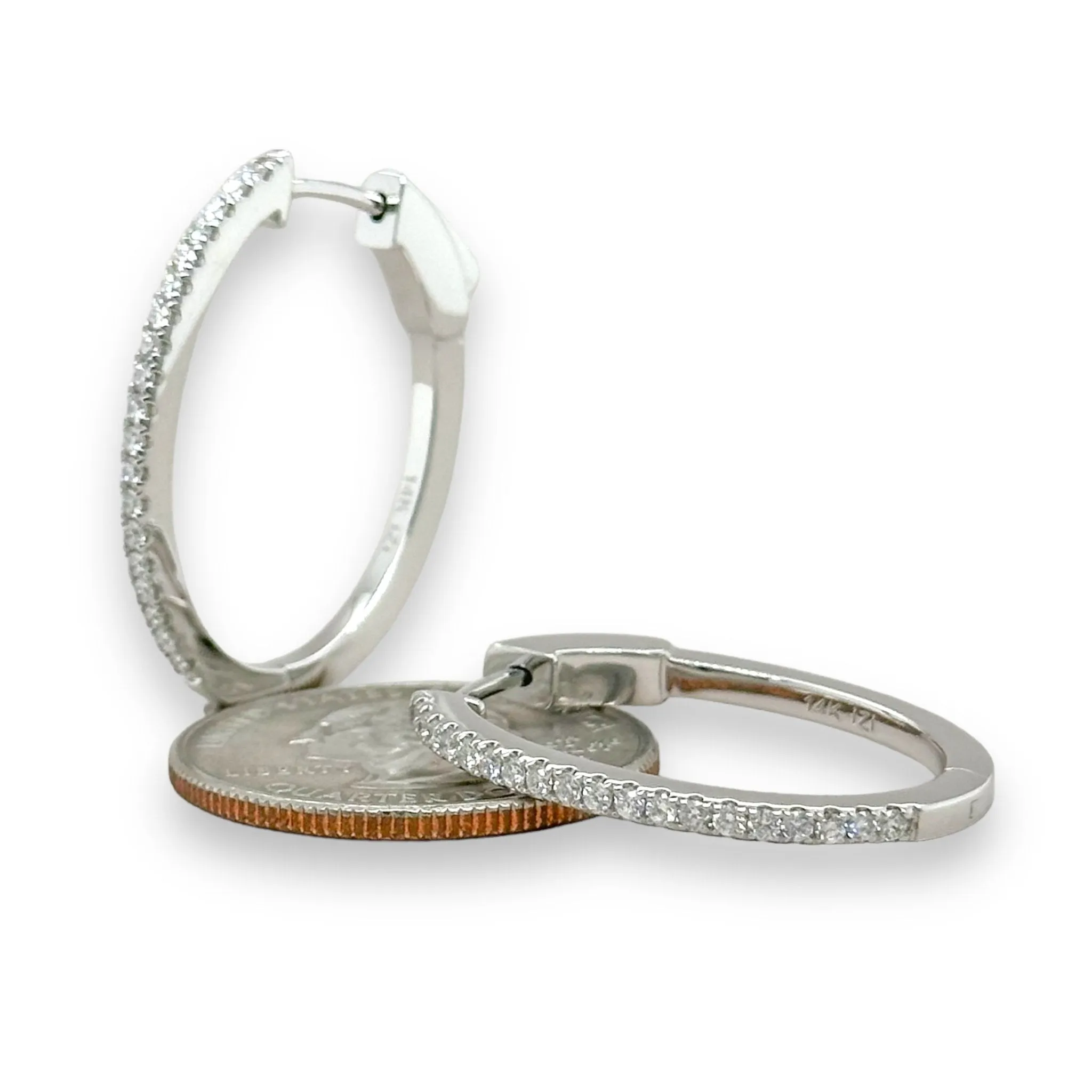 14K W Gold 0.48ctw Diamond Hoop Earrings