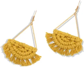 2Pairs Bohemian Fan Fringe Drop Earrings Boho Statement Handmade Woven Colorful Tassel Dangle Earrings for Women Girls Holiday Jewelry Gifts