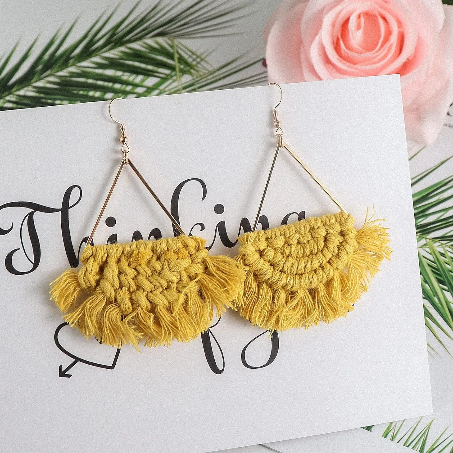 2Pairs Bohemian Fan Fringe Drop Earrings Boho Statement Handmade Woven Colorful Tassel Dangle Earrings for Women Girls Holiday Jewelry Gifts