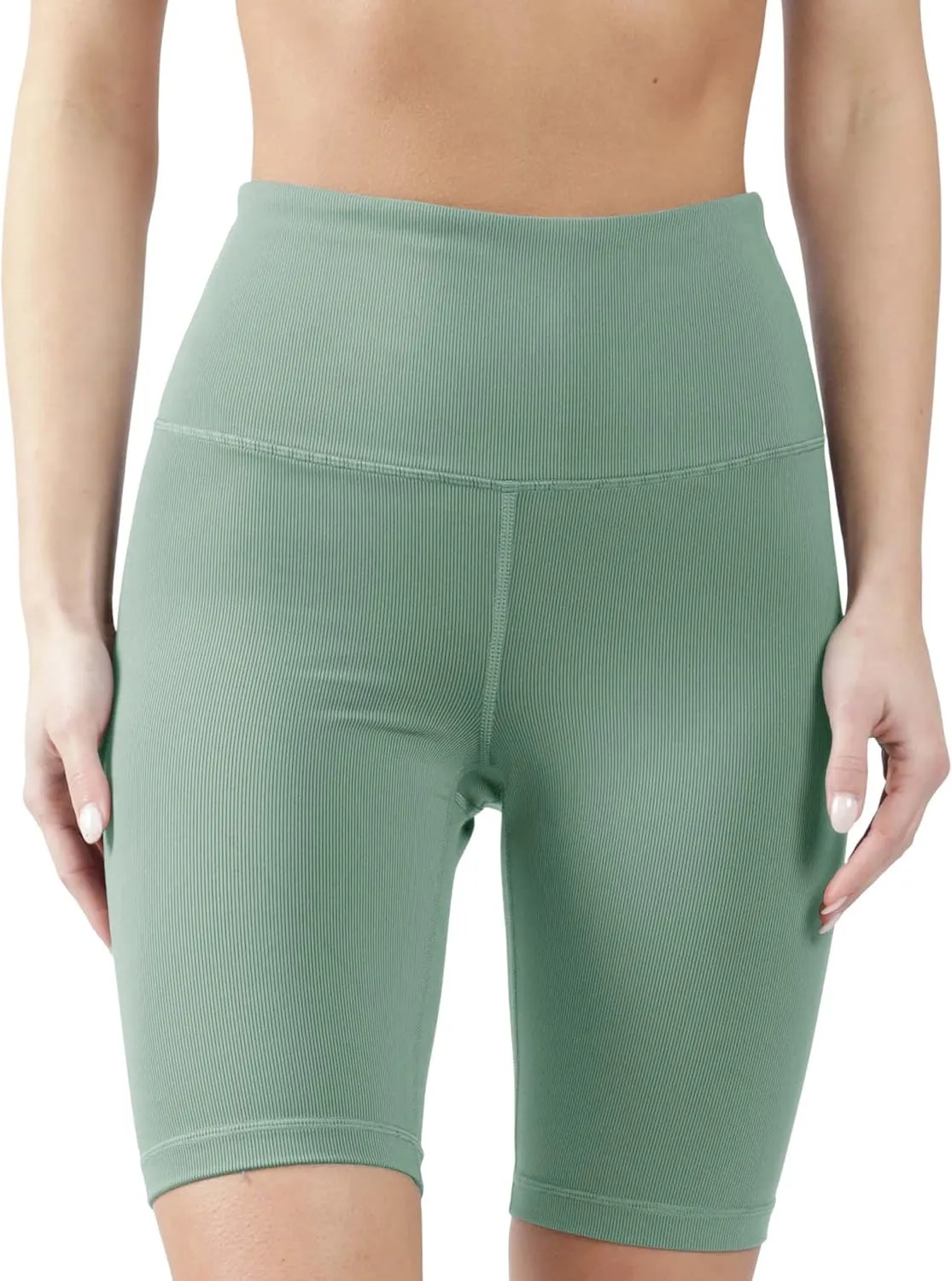 90 Degree By Reflex Womens High Waisted Biker Shorts Ribbed Workout Yoga Running Tummy Control Spandex Short