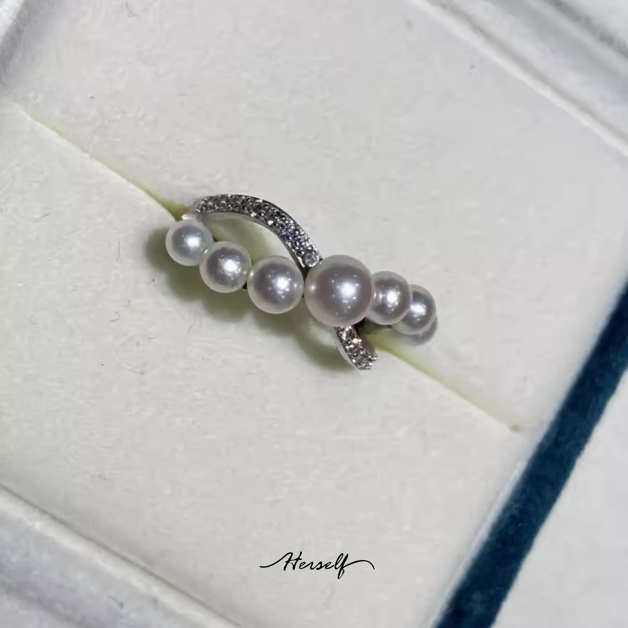 Akoya Pearl Gradient Sterling Silver Plated Gold Open Ring
