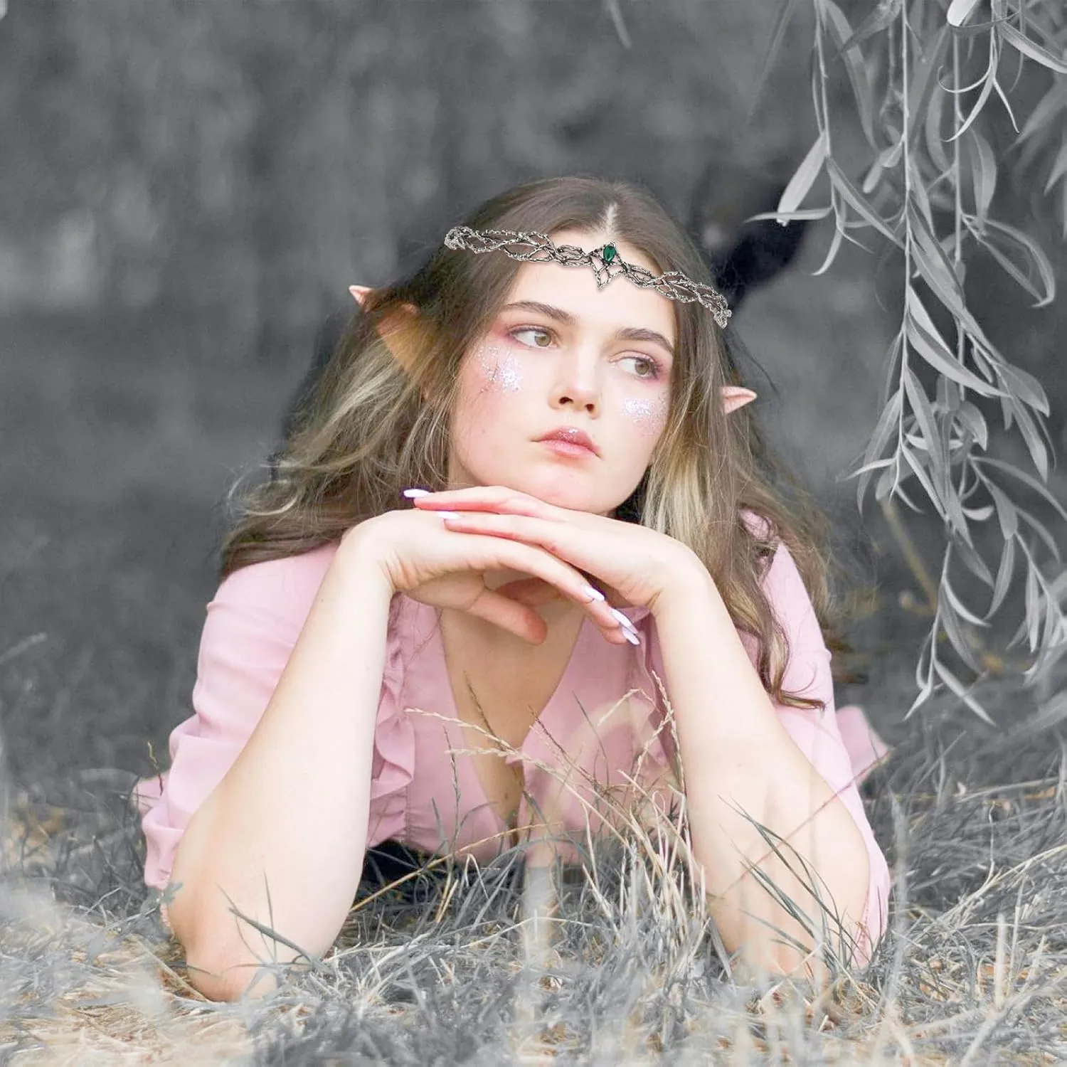 ANBALA Rhinestone Fairy Crown for Women Crystal Elf Crown Silver/Gold Circlet Costume Headwear for Men Renaissance Headpiece for Birthday Party Cosplay Halloween