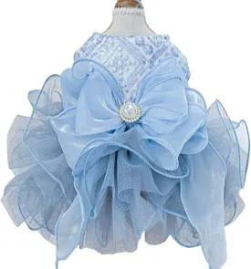 ANIAC Blue Cat Wedding Dress with D-Ring Bow Knot Dog Wedding Outfit Formal Puppy Clothes for Girl Small Dog Luxury Pet Party Dress for Kitten Chihuahua Yorkie Pomeranian (Blue-2, Small)