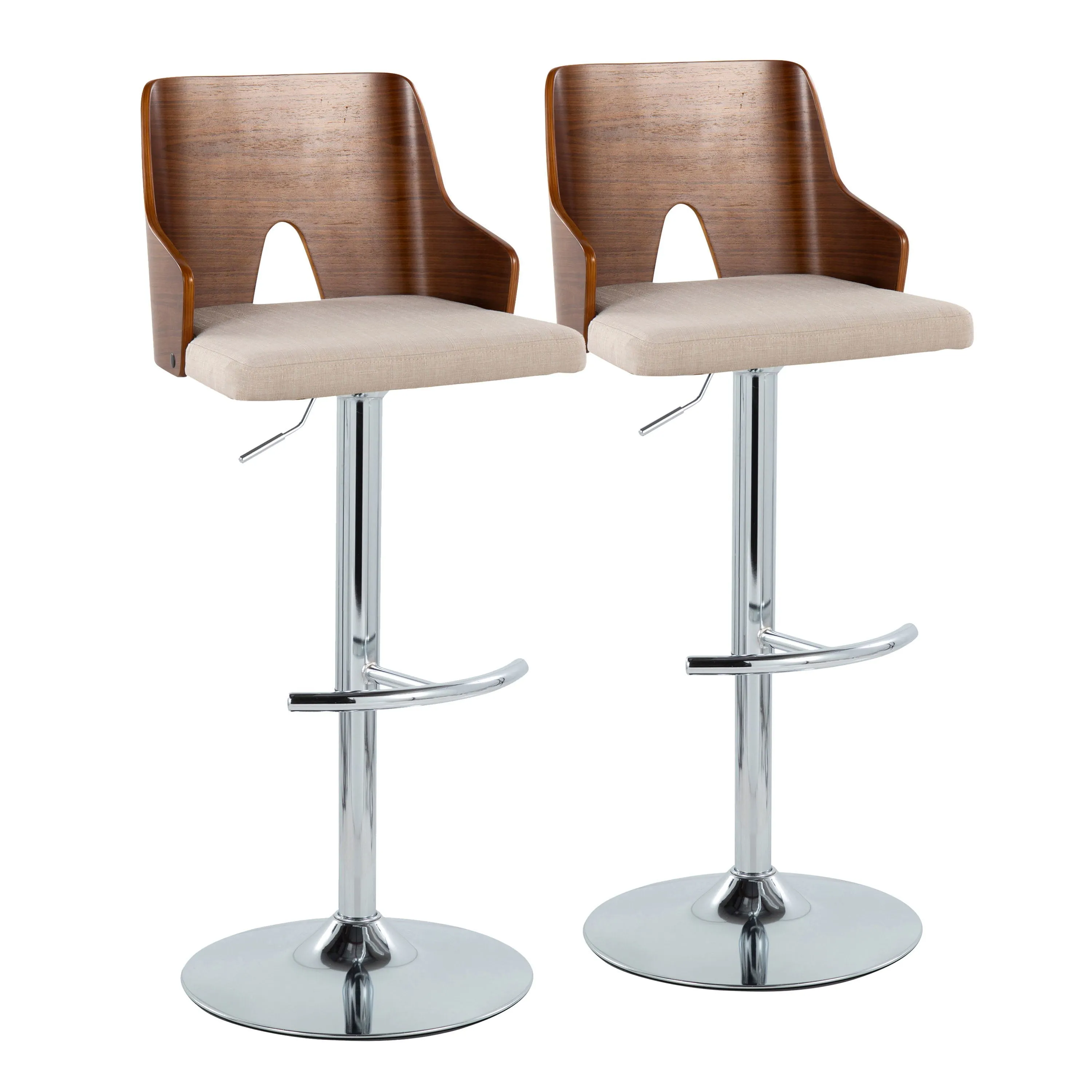 Ariana - Mid Century Modern Adjustable Barstool Stool With Swivel With Rounded T Footrest (Set of 2) by Couch.com