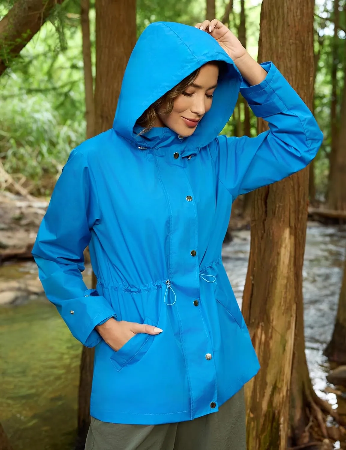 Avoogue Rain Jacket for Women Waterproof Lightweight Hooded Raincoat for Hiking Travel Outdoor