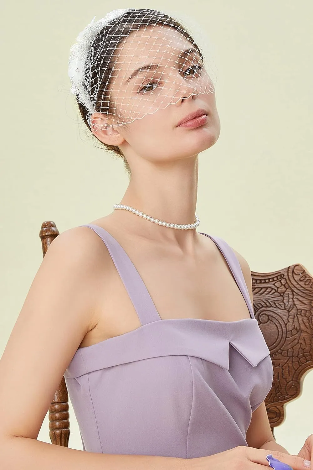 BABEYOND Bridal Wedding Veil Fascinator Mesh Lace Headband Tea Party Flower Fascinator Funeral Hats for Women