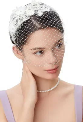 BABEYOND Bridal Wedding Veil Fascinator Mesh Lace Headband Tea Party Flower Fascinator Funeral Hats for Women