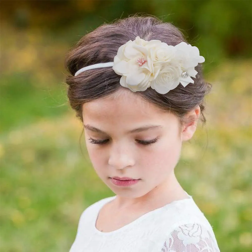 Baby Girl Floral Headband Nylon Flower Crown Elastic Hairband 3pcs Hair Accessories Gift for Girls, 2#, stretchy size