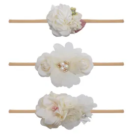 Baby Girl Floral Headband Nylon Flower Crown Elastic Hairband 3pcs Hair Accessories Gift for Girls, 2#, stretchy size