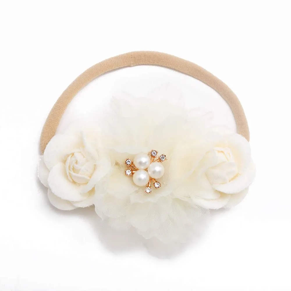 Baby Girl Floral Headband Nylon Flower Crown Elastic Hairband 3pcs Hair Accessories Gift for Girls, 2#, stretchy size