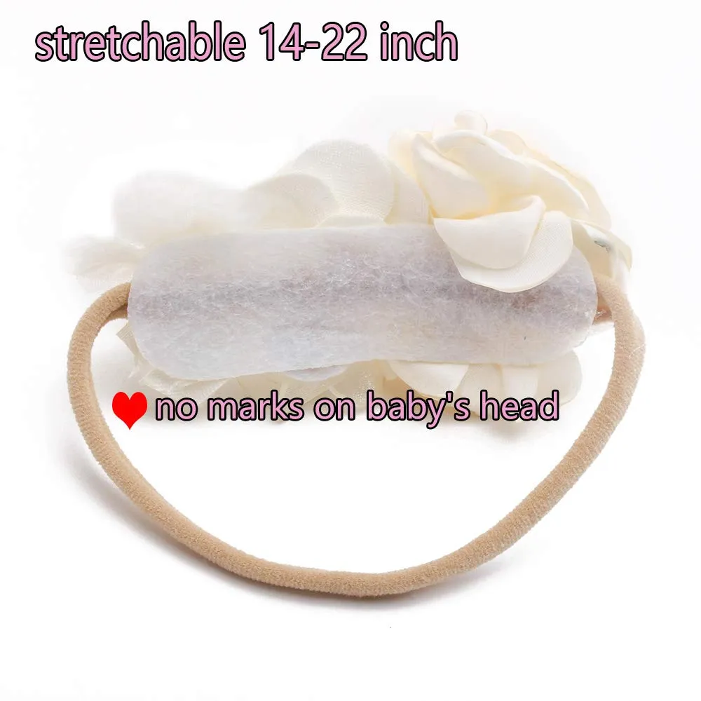 Baby Girl Floral Headband Nylon Flower Crown Elastic Hairband 3pcs Hair Accessories Gift for Girls, 2#, stretchy size