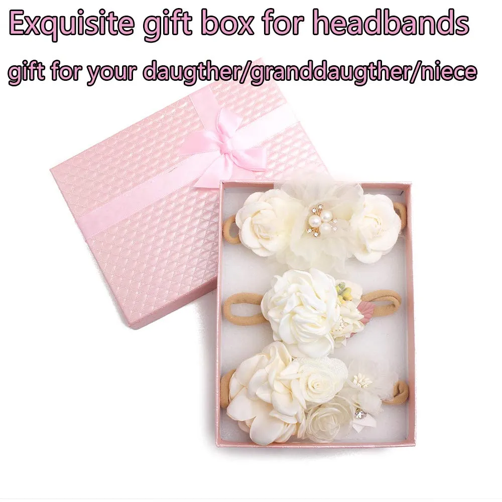 Baby Girl Floral Headband Nylon Flower Crown Elastic Hairband 3pcs Hair Accessories Gift for Girls, 2#, stretchy size