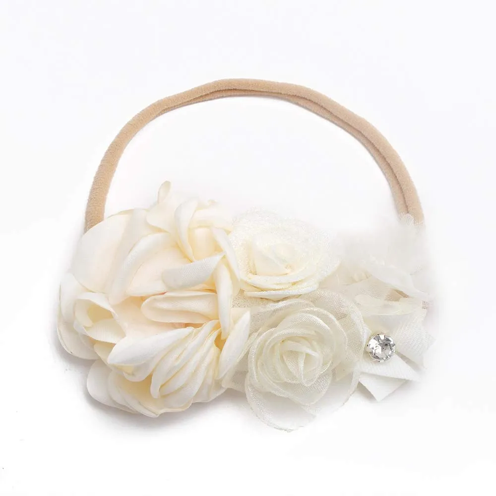 Baby Girl Floral Headband Nylon Flower Crown Elastic Hairband 3pcs Hair Accessories Gift for Girls, 2#, stretchy size