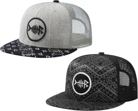 BASSDASH 2 Pack Flat Brim Trucker Cap Adjustable Snapback Hat Mesh Back for Men Women Fishing Hunting