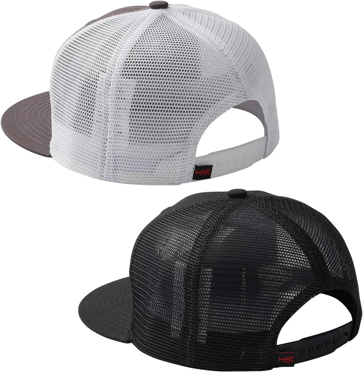 BASSDASH 2 Pack Flat Brim Trucker Cap Adjustable Snapback Hat Mesh Back for Men Women Fishing Hunting