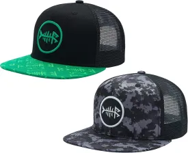 BASSDASH 2 Pack Flat Brim Trucker Cap Adjustable Snapback Hat Mesh Back for Men Women Fishing Hunting