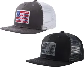 BASSDASH 2 Pack Flat Brim Trucker Cap Adjustable Snapback Hat Mesh Back for Men Women Fishing Hunting