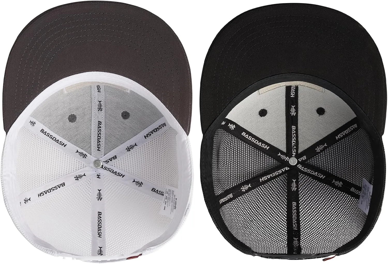 BASSDASH 2 Pack Flat Brim Trucker Cap Adjustable Snapback Hat Mesh Back for Men Women Fishing Hunting