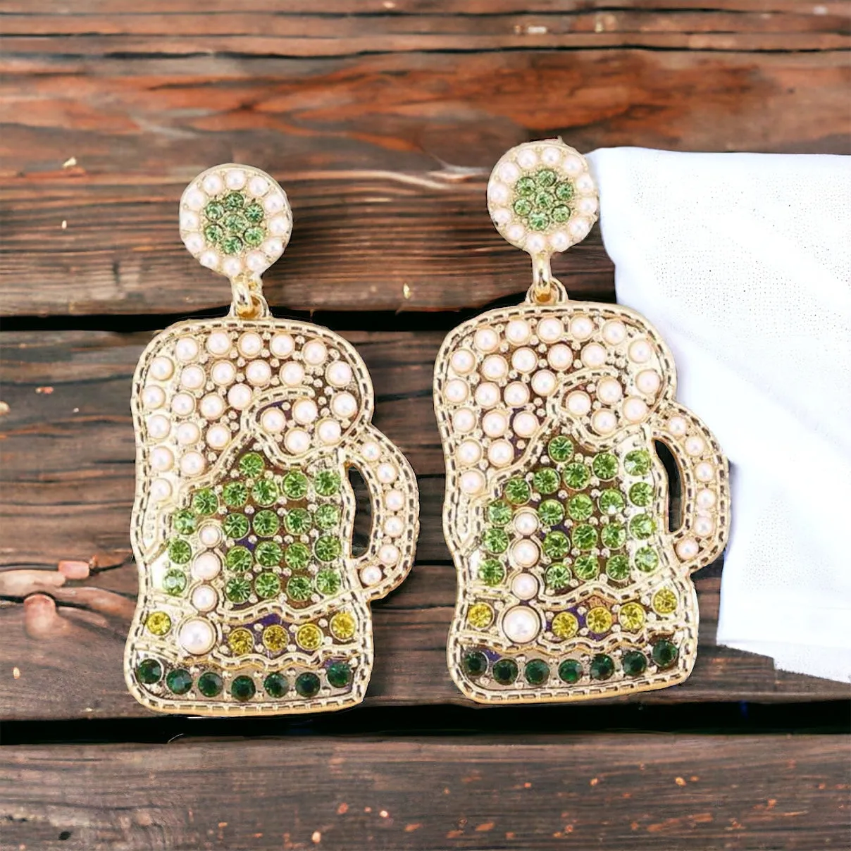 Beer Earrings - Pink Beer, Green Beer, Green Earrings, Lucky Earrings, Beer Jewelry, St. Paddy’s Day, Beer Accessories
