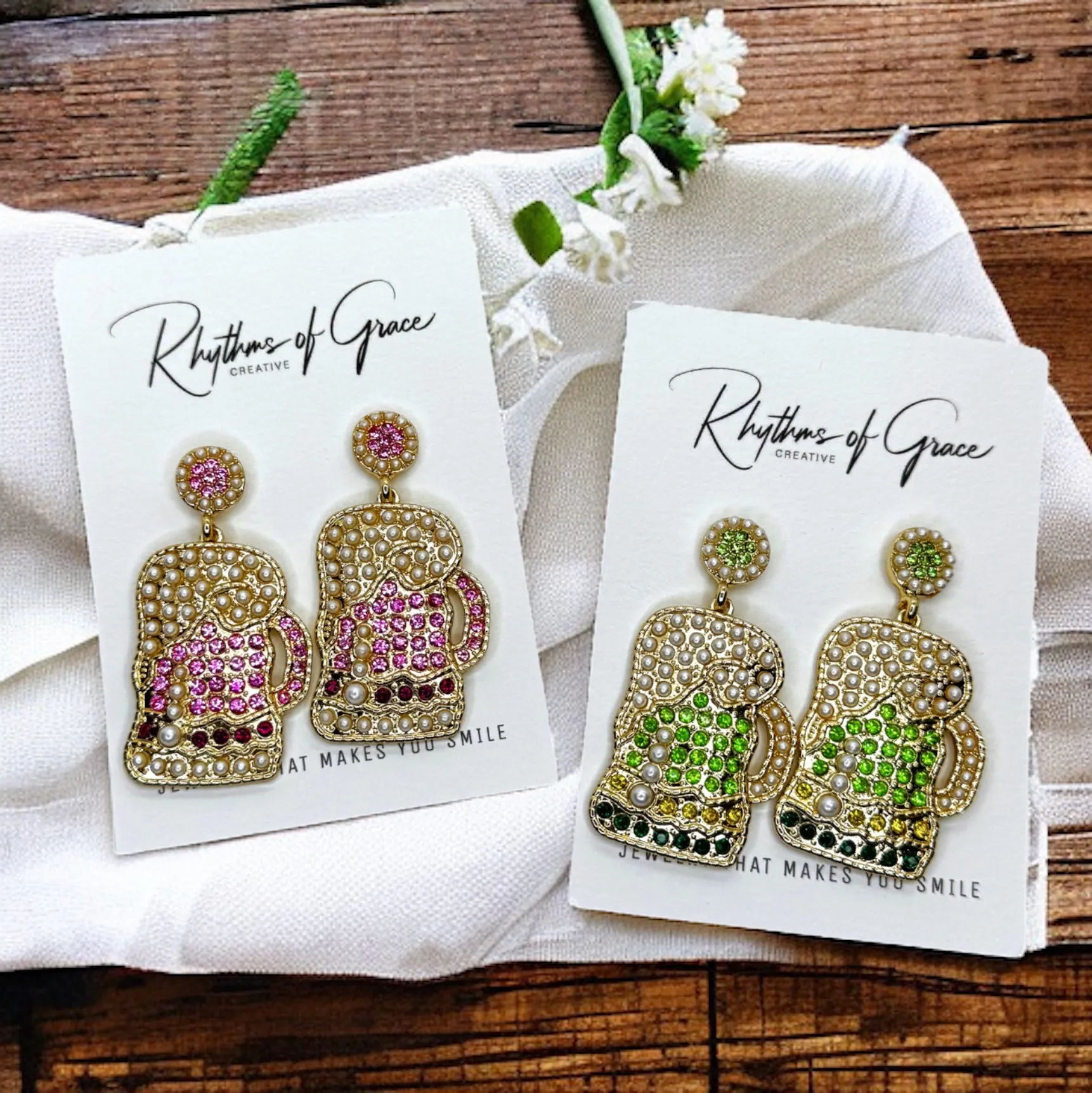 Beer Earrings - Pink Beer, Green Beer, Green Earrings, Lucky Earrings, Beer Jewelry, St. Paddy’s Day, Beer Accessories