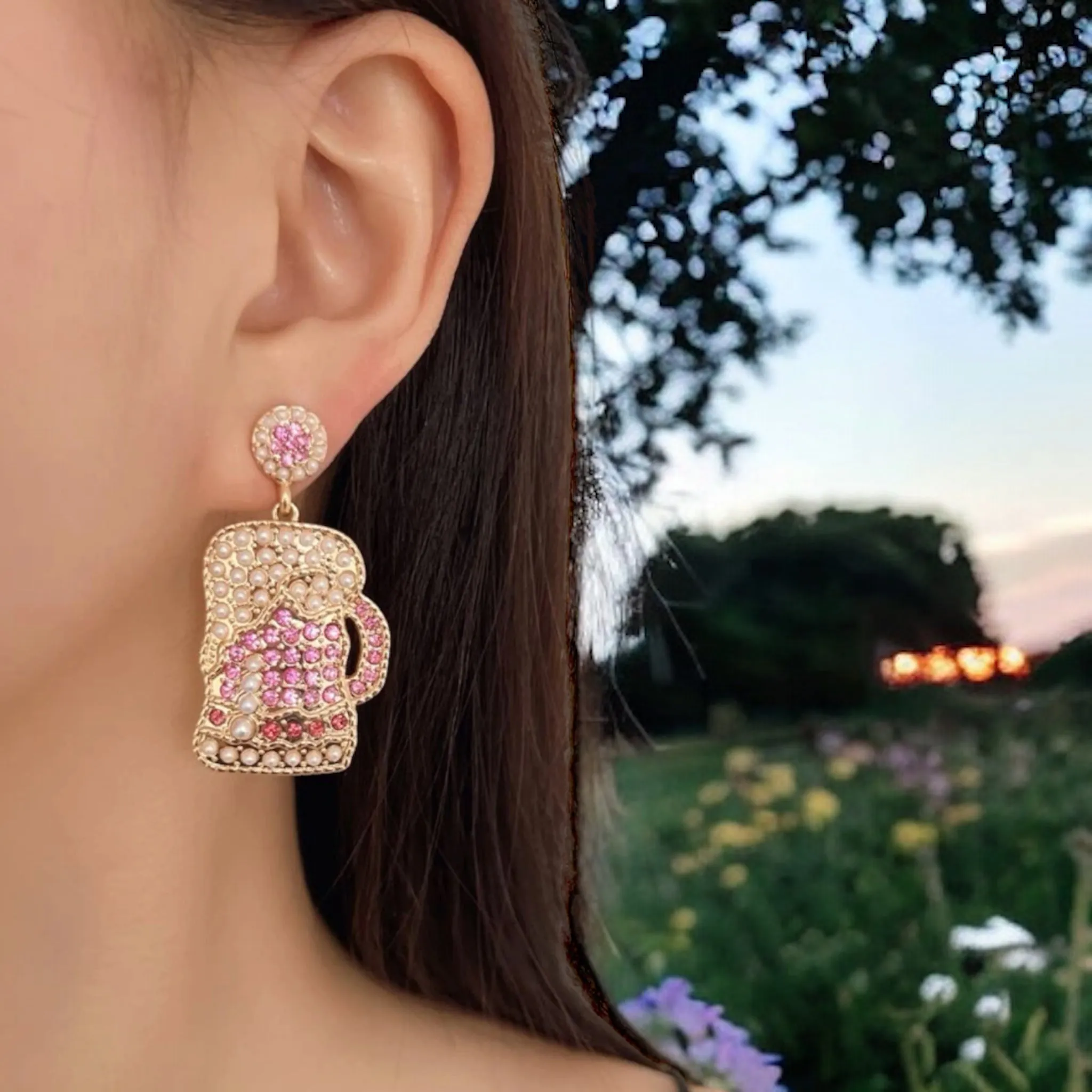 Beer Earrings - Pink Beer, Green Beer, Green Earrings, Lucky Earrings, Beer Jewelry, St. Paddy’s Day, Beer Accessories