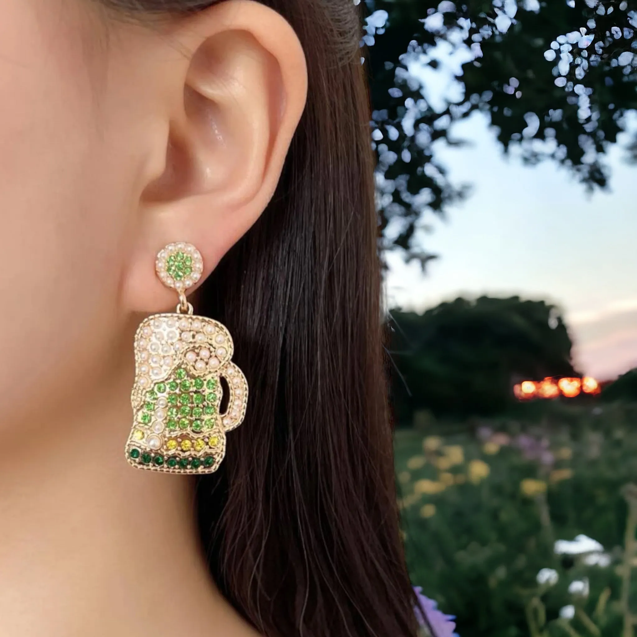 Beer Earrings - Pink Beer, Green Beer, Green Earrings, Lucky Earrings, Beer Jewelry, St. Paddy’s Day, Beer Accessories