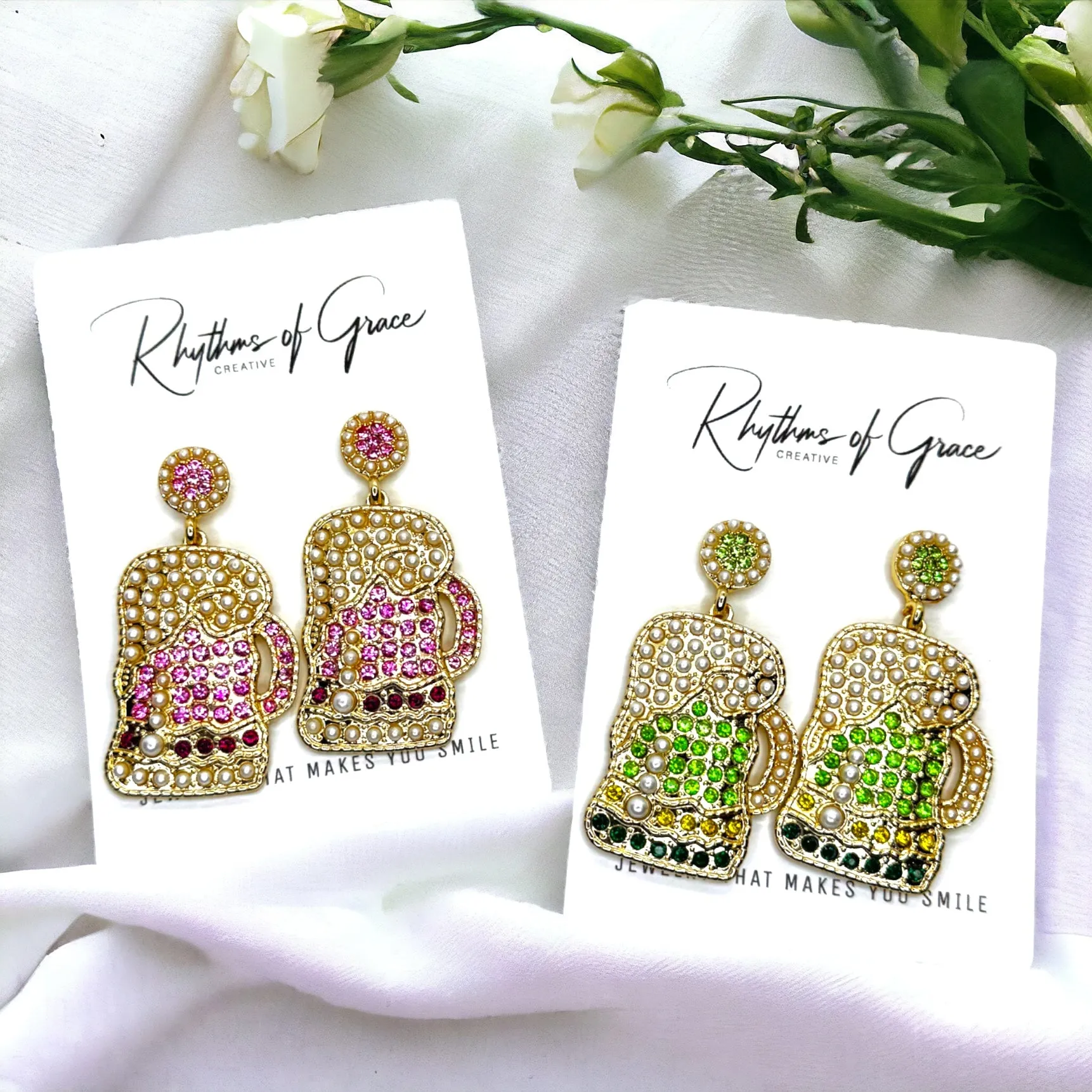 Beer Earrings - Pink Beer, Green Beer, Green Earrings, Lucky Earrings, Beer Jewelry, St. Paddy’s Day, Beer Accessories
