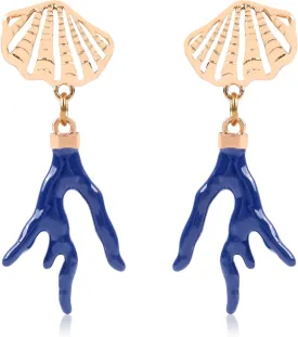 Bohemian Starfish Sea Shell Dangle Earrings for Women, Coral Pendant Irregular Earrings Scallop Shell Hollow Out Alloy Statement Earrings Handmade Summer Beach Vacation Jewelry Gifts for Her