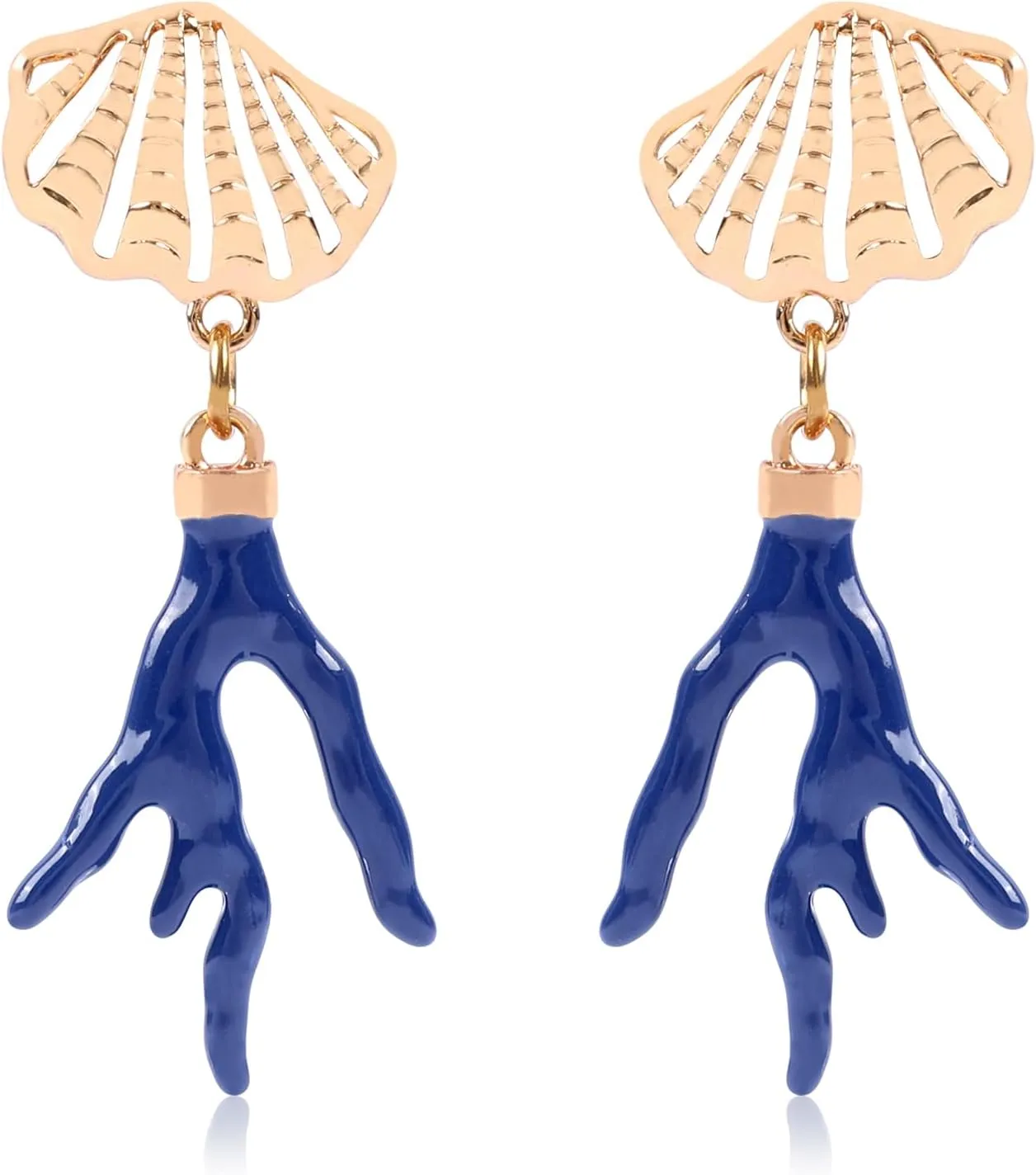 Bohemian Starfish Sea Shell Dangle Earrings for Women, Coral Pendant Irregular Earrings Scallop Shell Hollow Out Alloy Statement Earrings Handmade Summer Beach Vacation Jewelry Gifts for Her