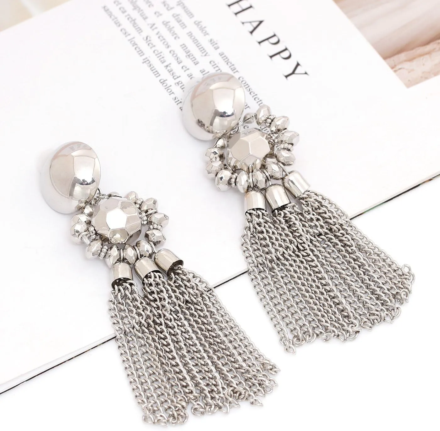 Bohemian Tassel Chandelier Dangle Earring For Women Clip On Earrings Long Drop Statement Earrings