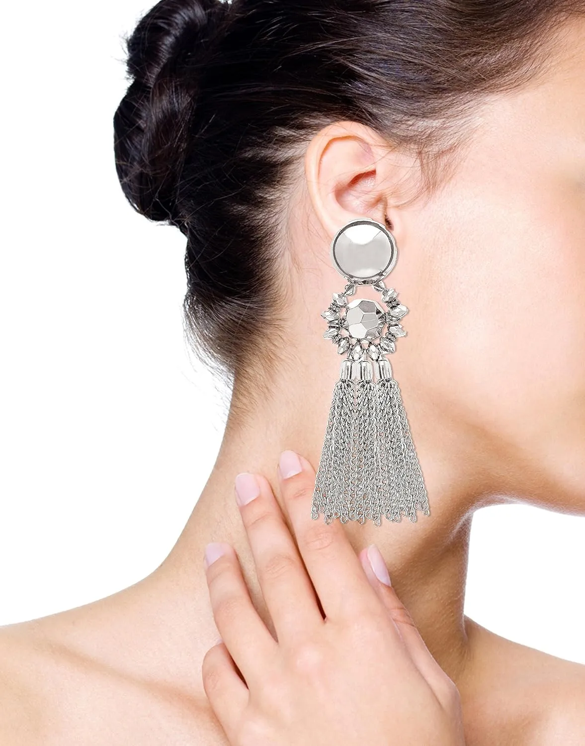Bohemian Tassel Chandelier Dangle Earring For Women Clip On Earrings Long Drop Statement Earrings