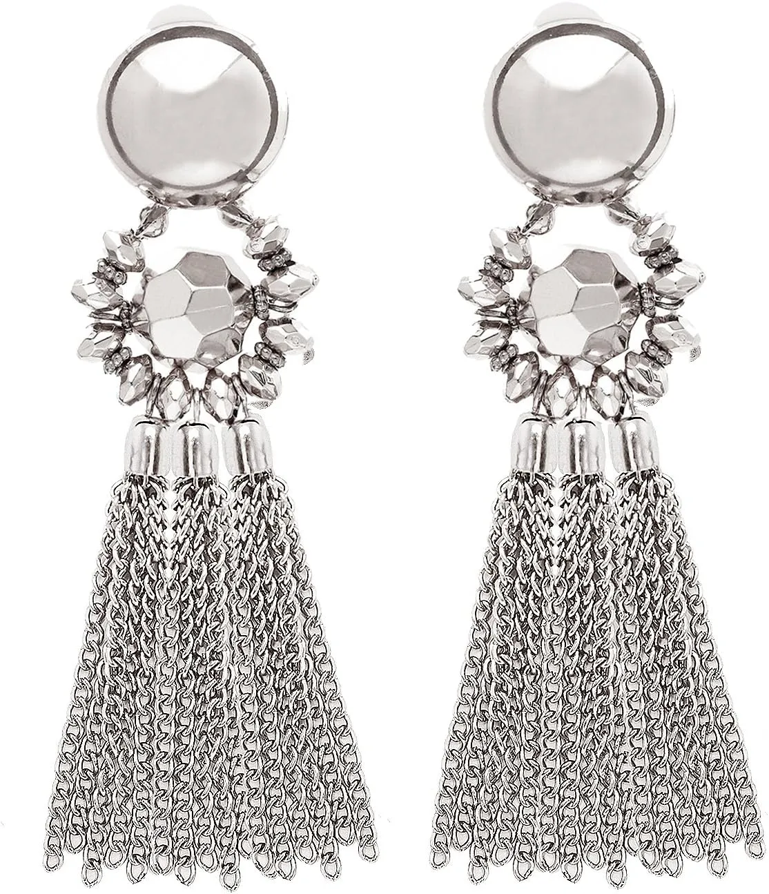 Bohemian Tassel Chandelier Dangle Earring For Women Clip On Earrings Long Drop Statement Earrings