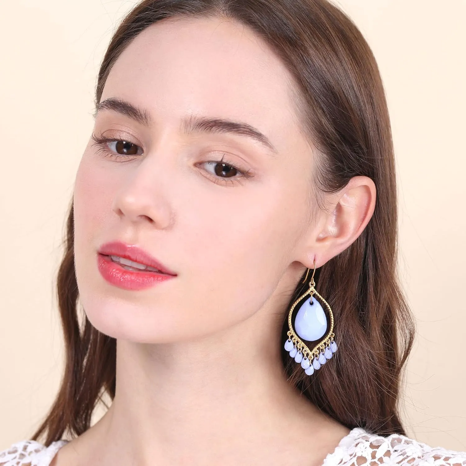 Bonaluna Boho Chic Collection of Multi-Bead Tassel & Rhombus Shape Dangle Drop Earrings for Women