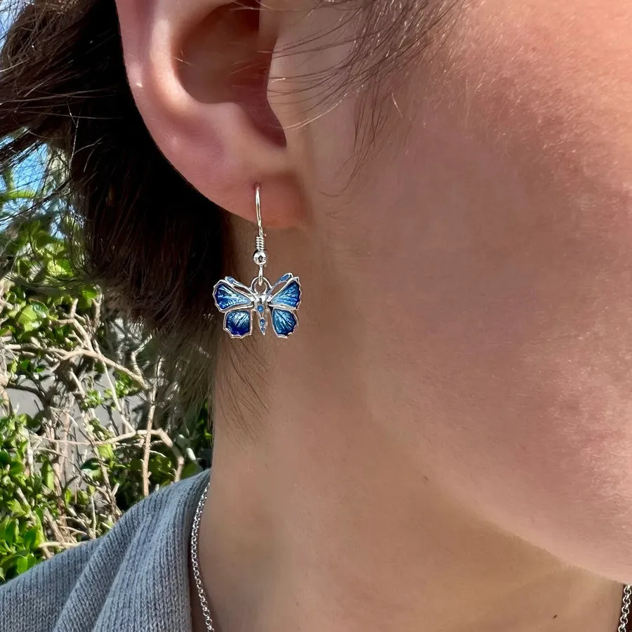 Butterfly Sterling Silver and Enamel Drop Earrings - EEX286-HOLLY