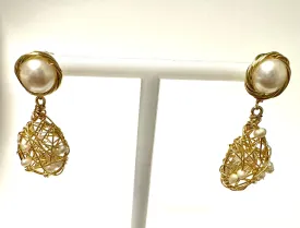 Button Pearl Birdcage Earring