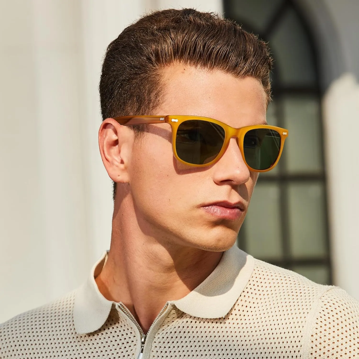 CARFIA Square Polarized Sunglasses for Men UV400 Protection Retro Acetate Italian Hand-crafted Driving Shades