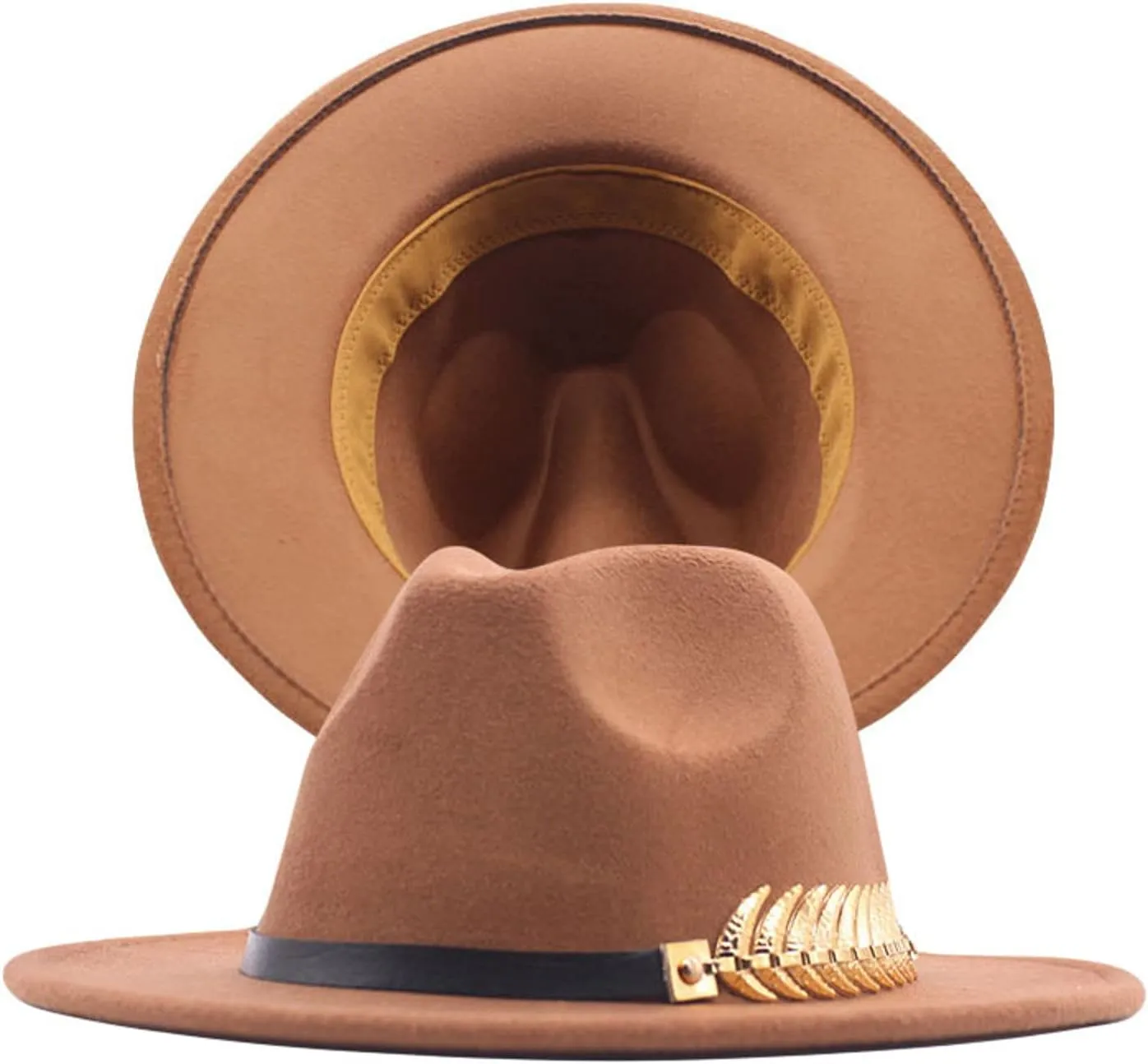 Classic Floppy Panama Hat with Metal Belt Buckle Men's Dress Hats Women's Fashion Lady Retro Wide Brim Fedora Hat