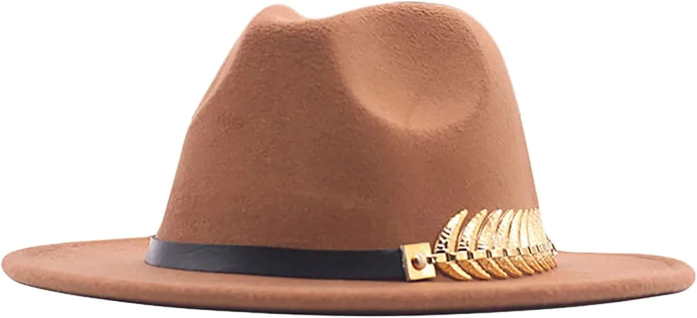 Classic Floppy Panama Hat with Metal Belt Buckle Men's Dress Hats Women's Fashion Lady Retro Wide Brim Fedora Hat