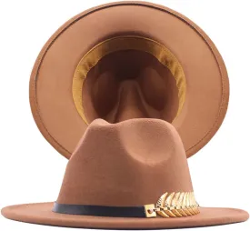 Classic Floppy Panama Hat with Metal Belt Buckle Men's Dress Hats Women's Fashion Lady Retro Wide Brim Fedora Hat
