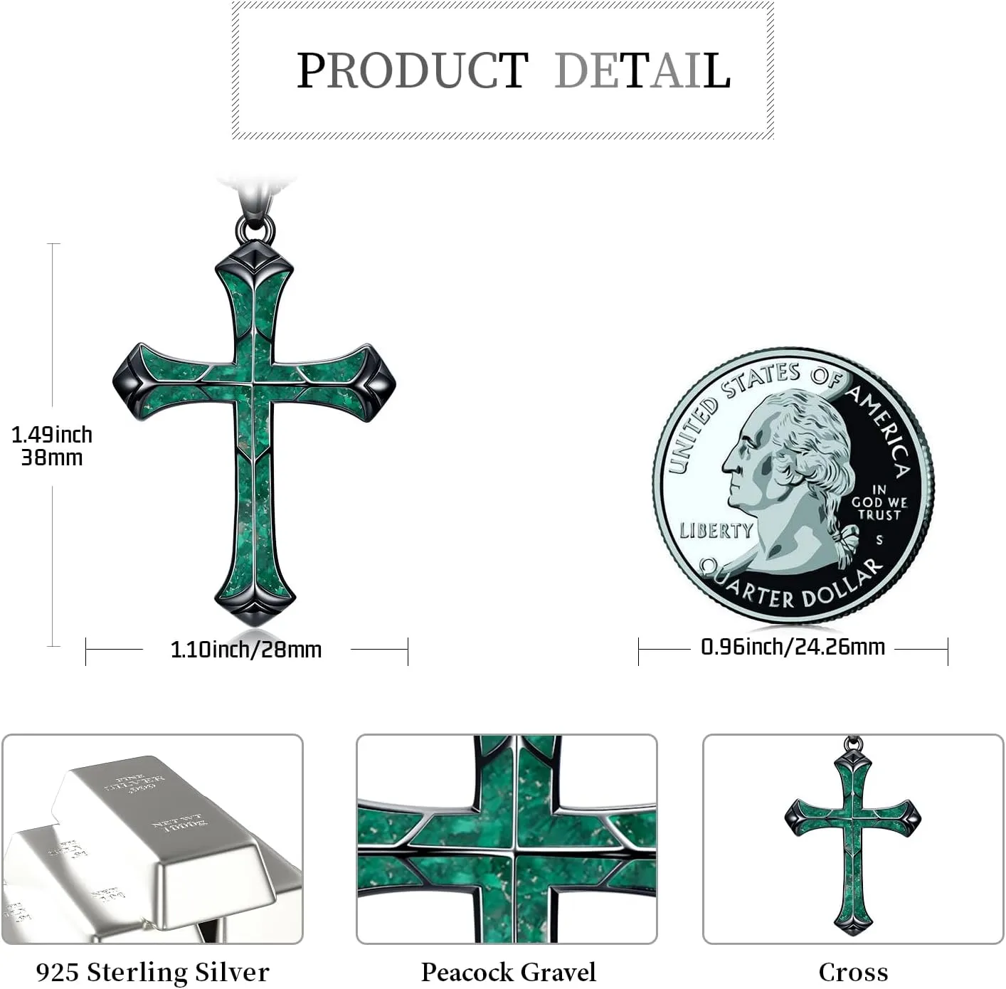 Cross Necklace for Men 925 Sterling Silver Cross Pendant Christian Jewelry Religious Christmas Gifts for Women