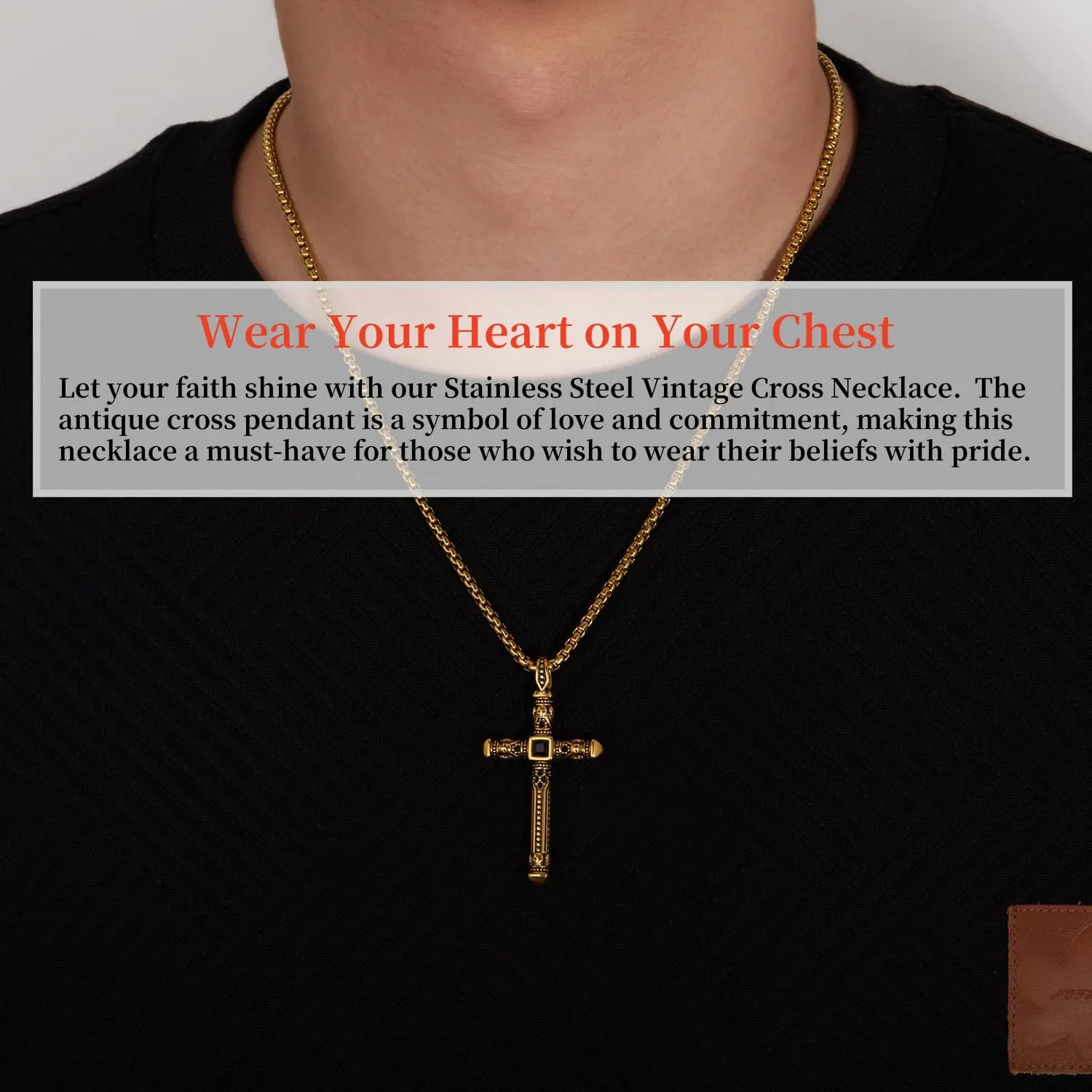 Cross Pendant Necklace for Men Metal Stainless Steel Mens Cross Pendant Necklace for Men