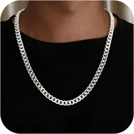Cuban Link Chains for Men, 925 Sterling Silver Over 3.5mm/7mm Cuban Chain Diamond Cut Silver Necklace Chains Gifts for Men Father Boyfriends