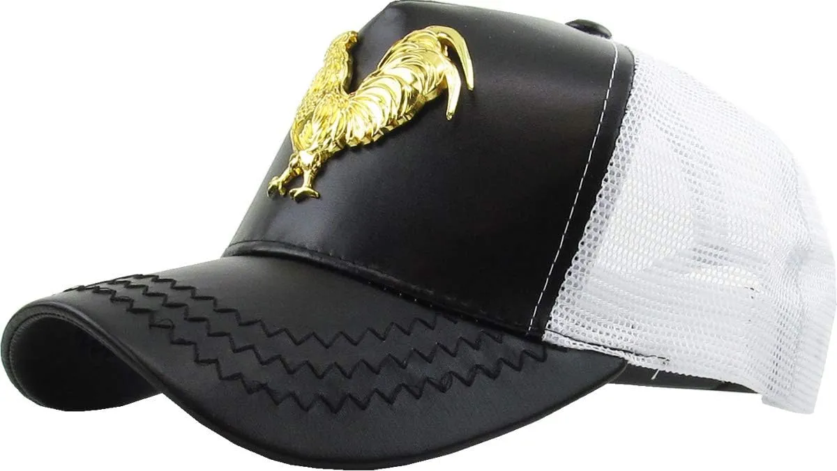 Dominican Republic Gold Badge Wolf Rooster Tuna Trucker Cap Adjustable Snapback Hat