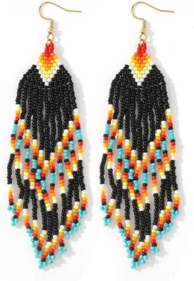 Festive Dangle Drop Beads Earrings for Women Trendy,Bohemian Handmade Glass Seed Beaded Prom Lucky Jewelry Gift.