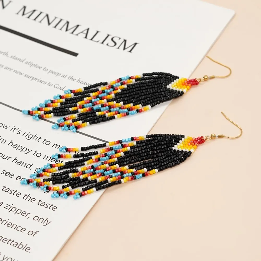 Festive Dangle Drop Beads Earrings for Women Trendy,Bohemian Handmade Glass Seed Beaded Prom Lucky Jewelry Gift.