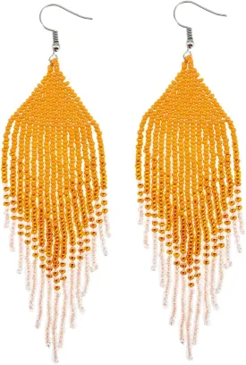 Geometric Beaded Earrings  Long Bohemian Handmade Large Tribal Native Beaded Tassel Drop Earrings for Women, Big Boho Seed Bead Fringe Chandelier Dangle Earrings