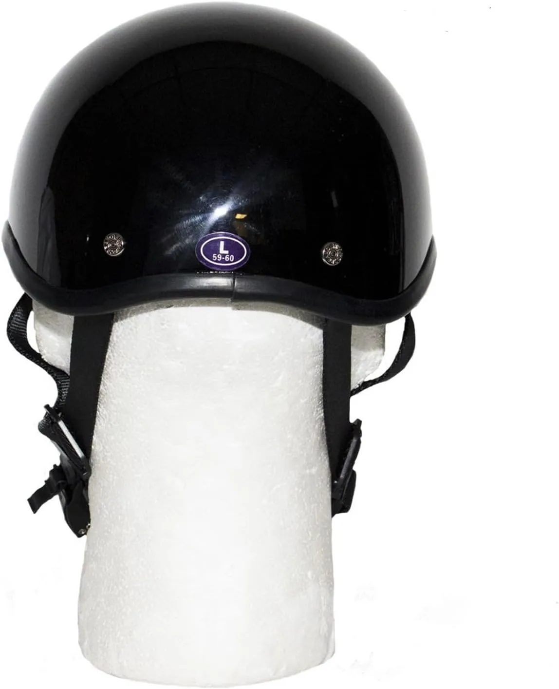 German Novelty Skull Cap, Basic Glossy Black Finish German Novelty Hat with Adjustable Chin Strap