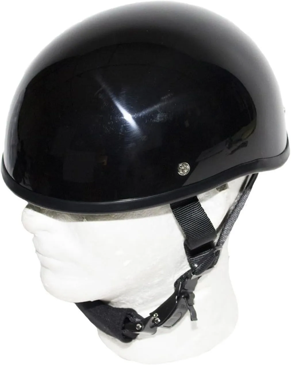German Novelty Skull Cap, Basic Glossy Black Finish German Novelty Hat with Adjustable Chin Strap