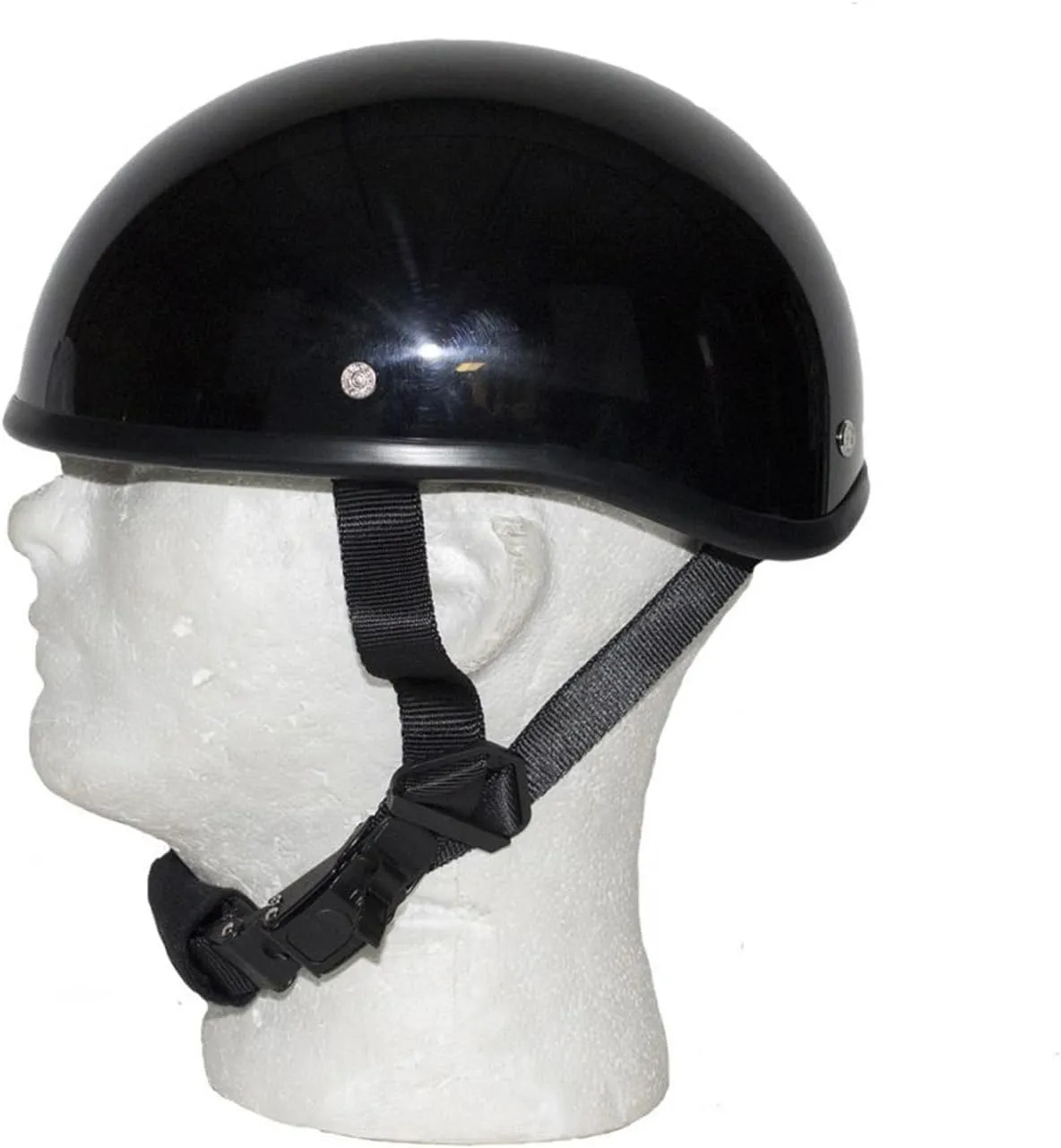 German Novelty Skull Cap, Basic Glossy Black Finish German Novelty Hat with Adjustable Chin Strap