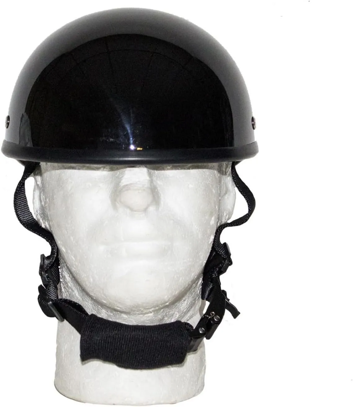 German Novelty Skull Cap, Basic Glossy Black Finish German Novelty Hat with Adjustable Chin Strap